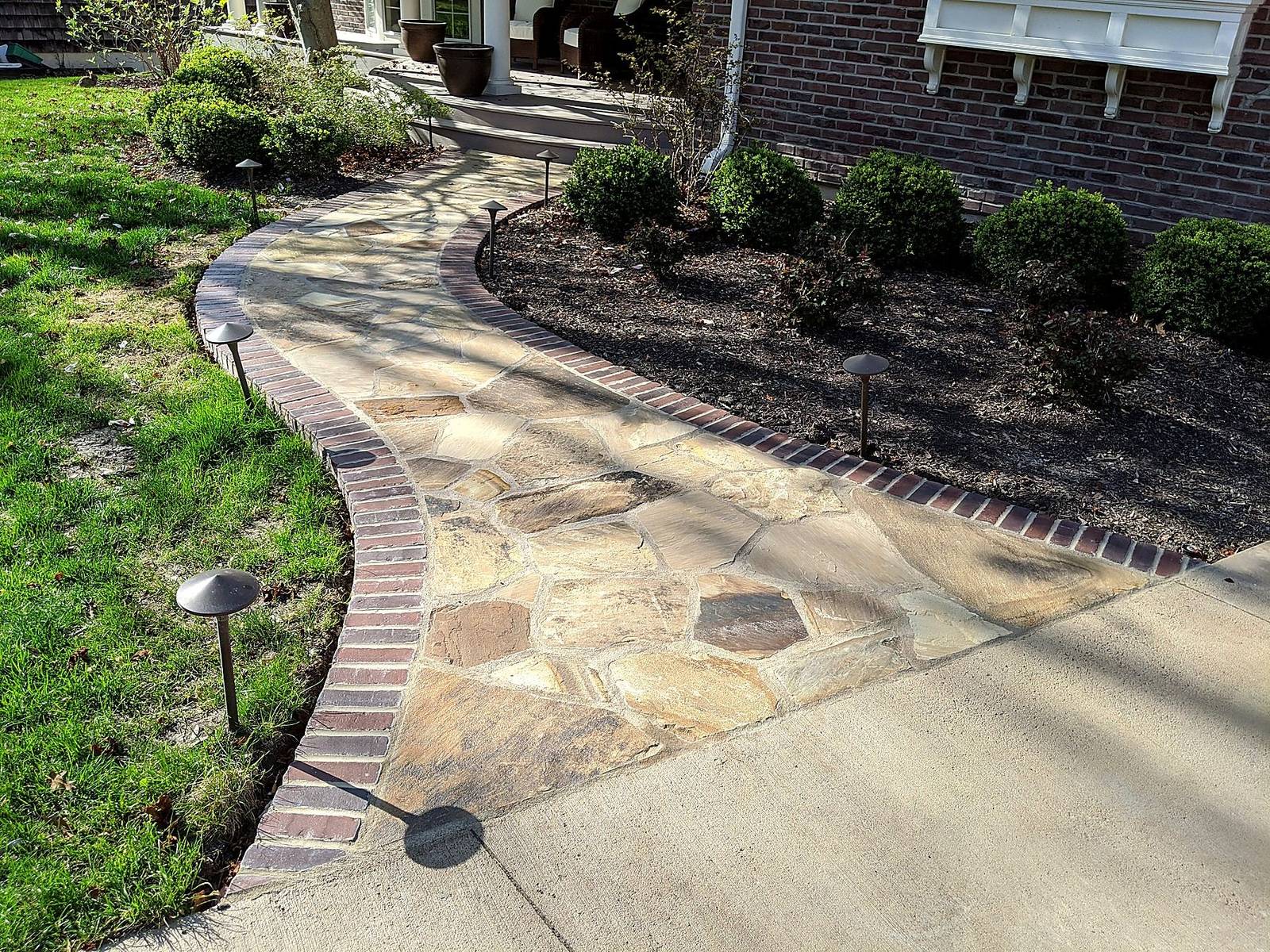 Flagstone walk, brick ribbon